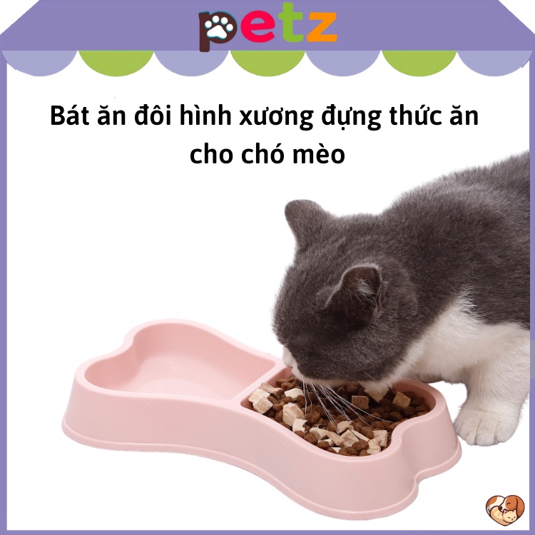 Bát ăn đôi hình xương cho chó mèo PETZ Bát xương đôi cho thú cưng