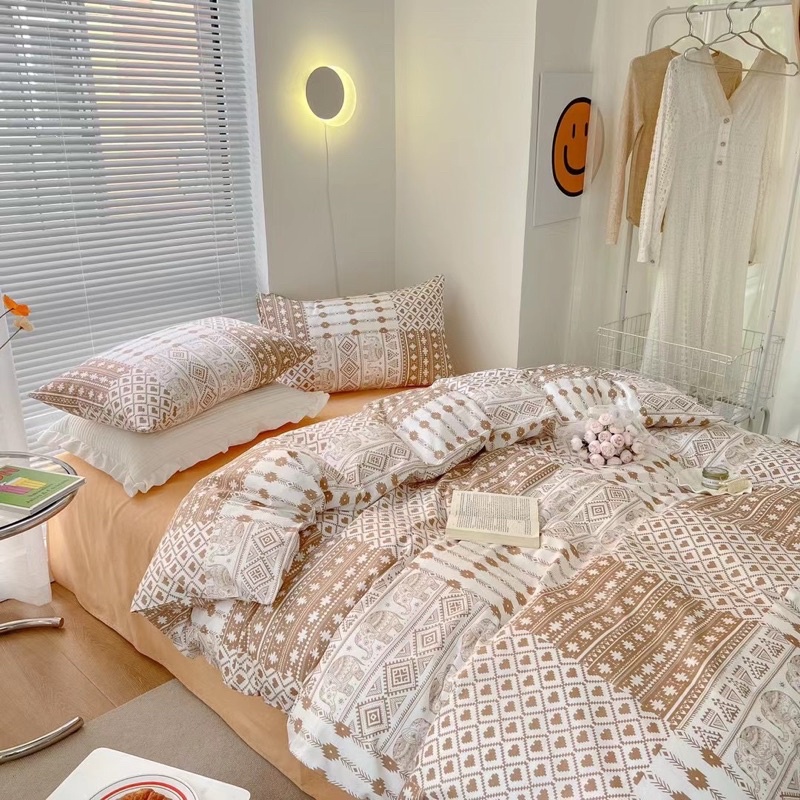 Set Bộ Vỏ Chăn Ga Gối Cotton Living - Hoạ Tiết Vintage _shinbedding