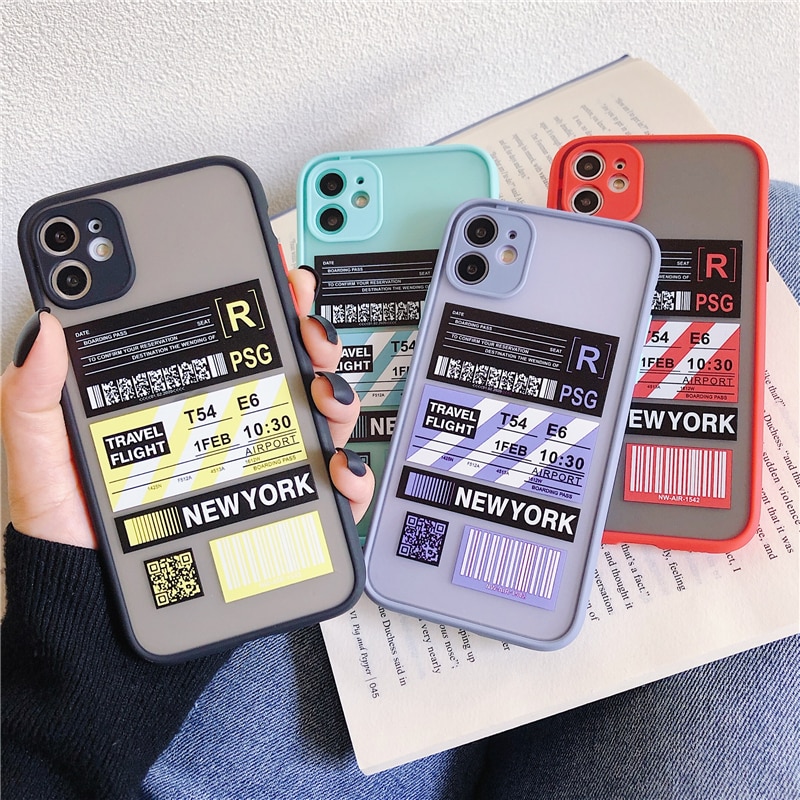 Fashion City Boarding Pass Case for iPhone 11 Pro X XR XS Max 6 6S 7 8 Plus Matte Soft Silicone Edge Protective Hard Phone Case Back Cover