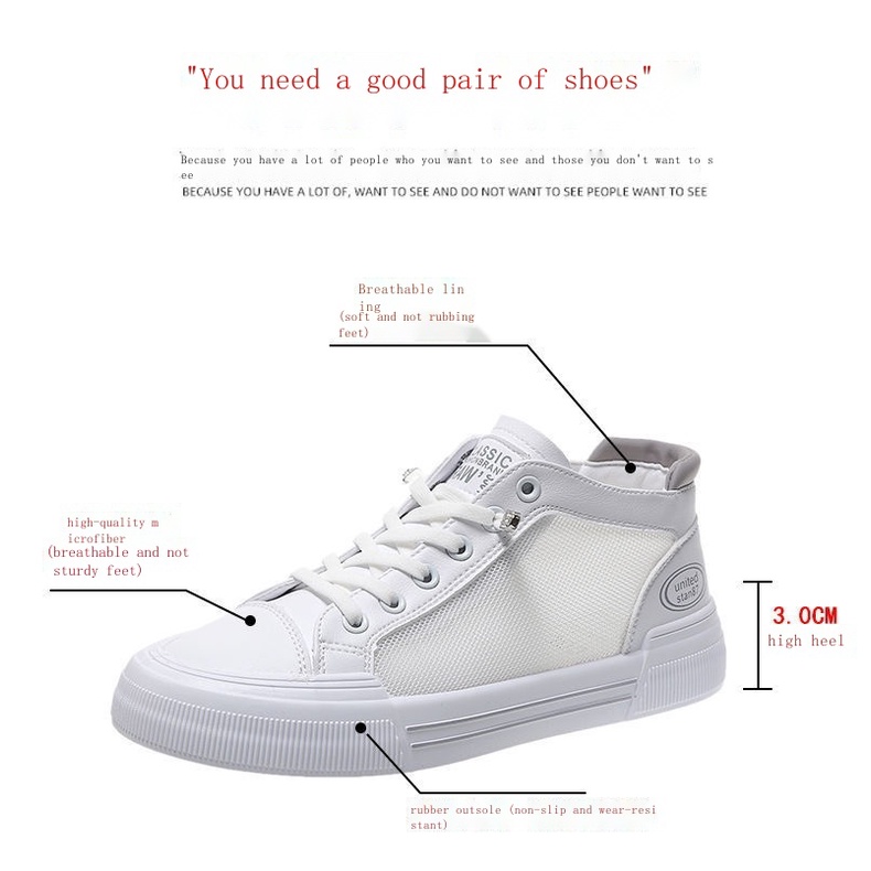 Giày Thể Thao Cổ Cao Màu Trắng Thoáng Khí Phong Cách Hàn Quốc Thời Trang Mùa Hè Mới Size s 2022