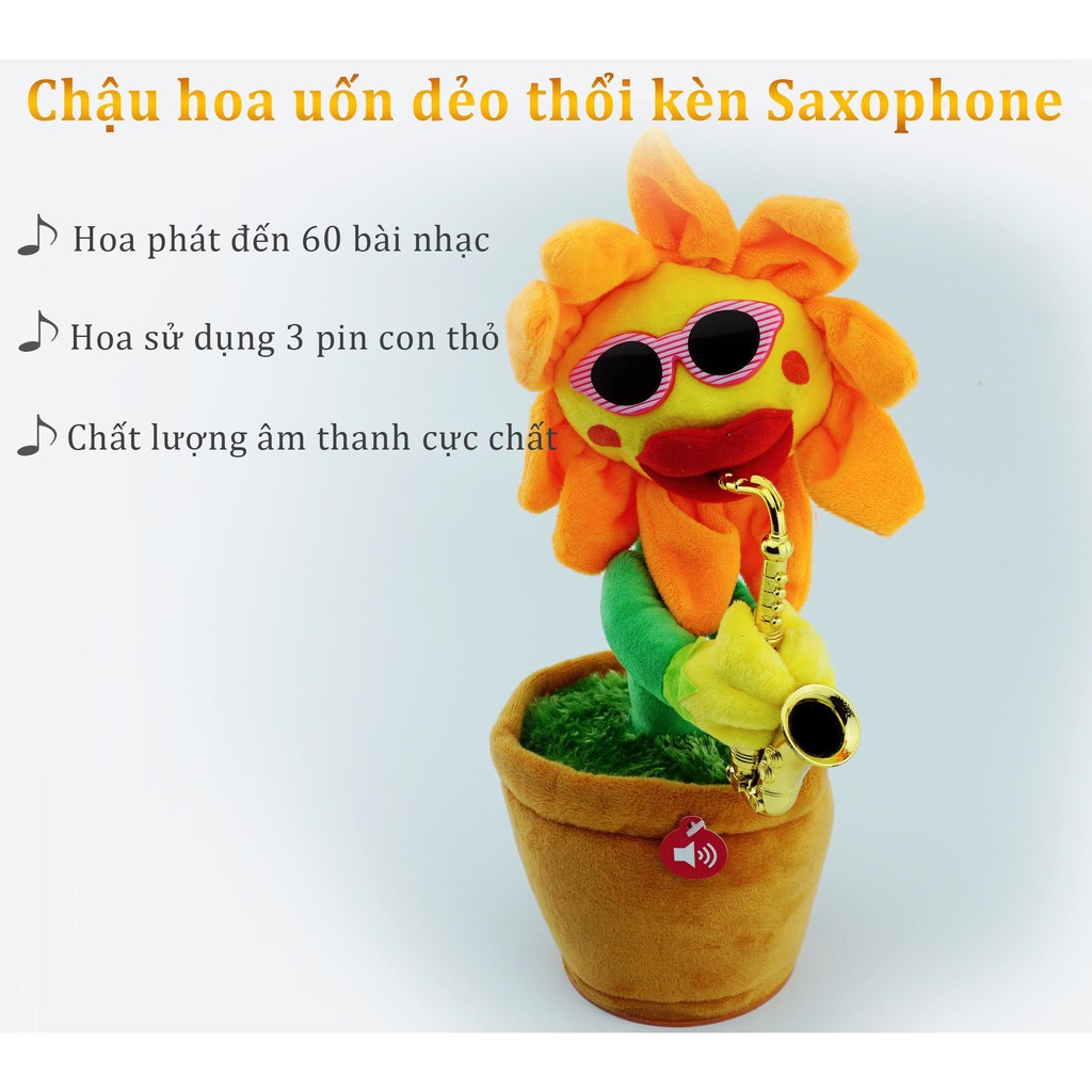 ✔️ Chậu Hoa Đồ Chơi, Chậu Hoa Uốn Dẻo Thổi Kèn Saxophone Nhảy Múa Vui Nhộn  - Có Sẵn Tự Chơi Nhạc [Bảo Hành 1 Đổi 1]