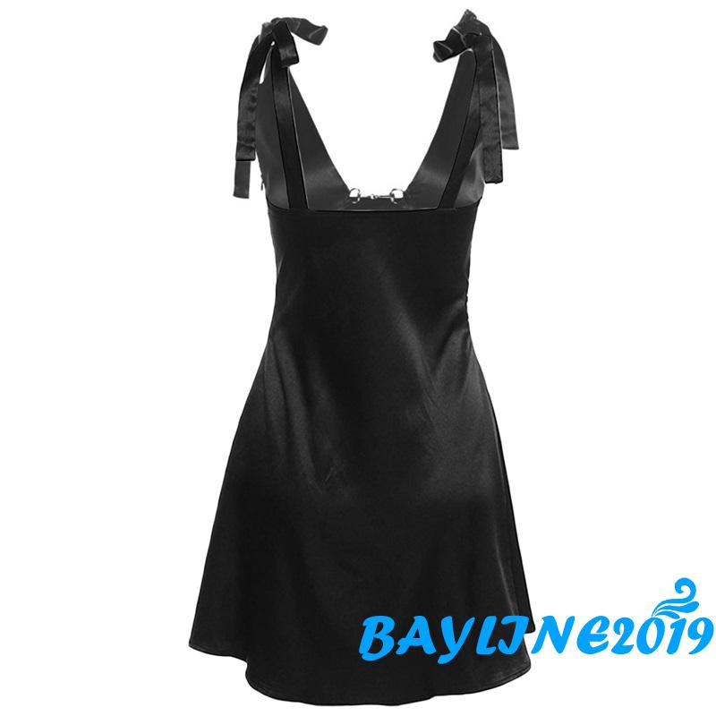 Bay-đầm Satin Không Tay Cổ Chữ U Màu Trơn Cắt Xẻ Cổ Chữ U Cho Nữ