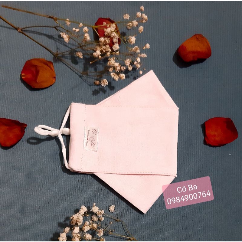Khẩu trang vải Linen 4D, lót muslin kháng khuẩn, thấm hút mồ hôi tốt