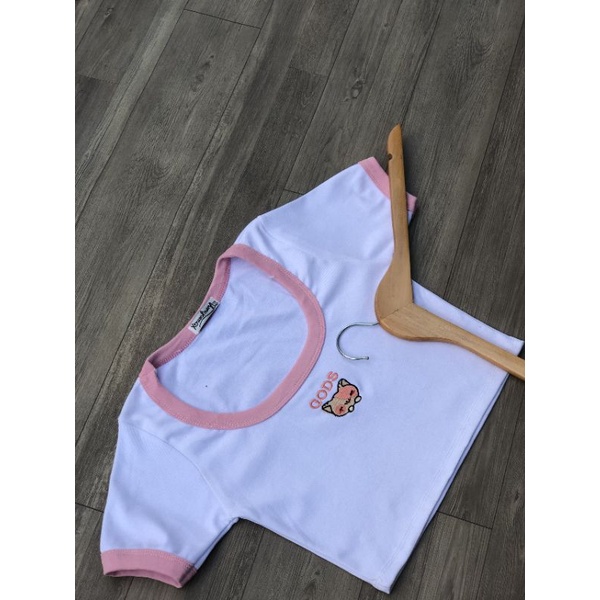 Áo croptop thiêu mèo phối viền hồng