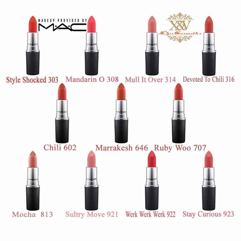 💄💄Son MAC Chính Hãng Có Bill Mandarin O, Devoted To Chili, Mull It Over, CHILI,  MARRAKESH, RUBYWOO