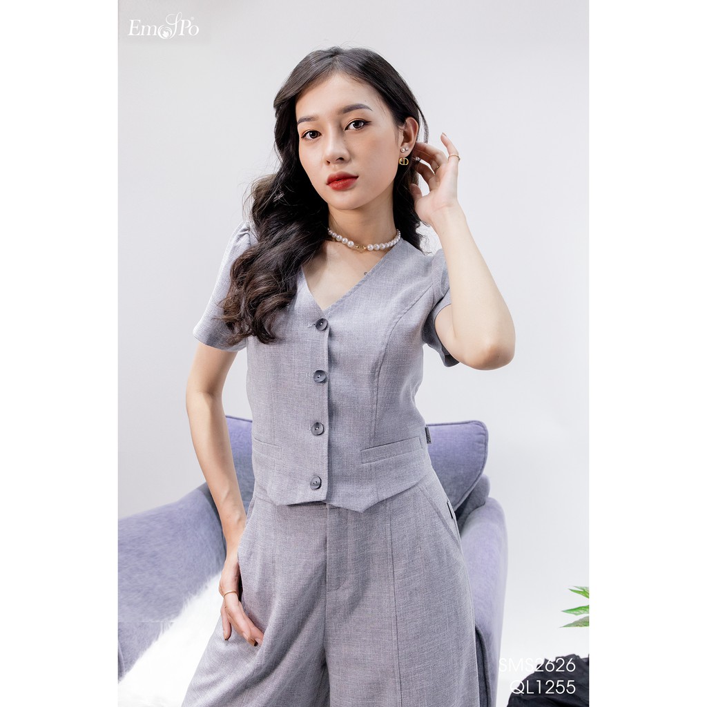 Áo sơ mi cổ tim, cài cúc, túi giả Emspo SMS2626