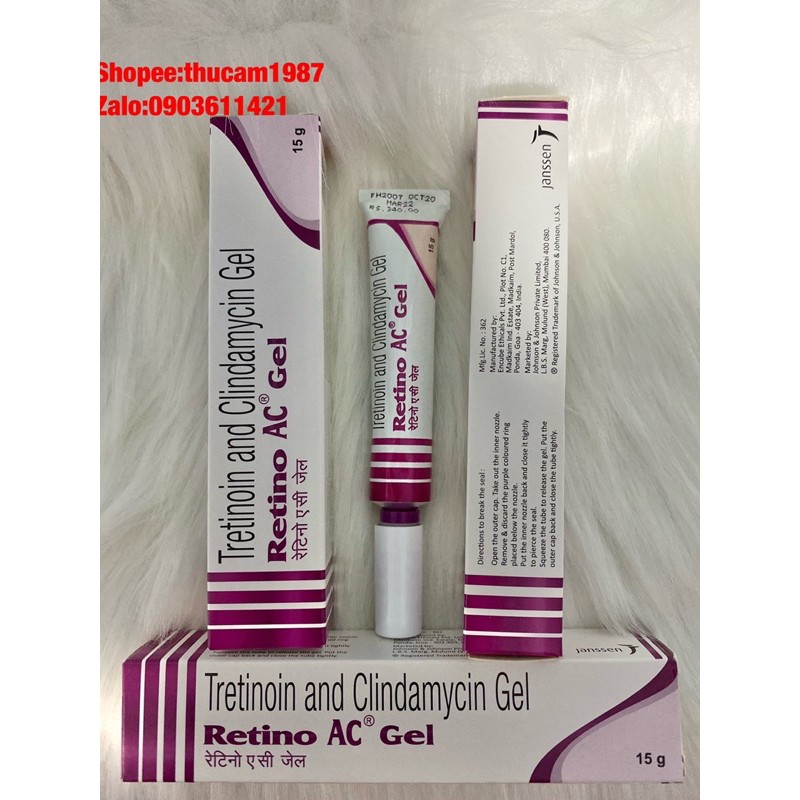 GEL Retino AC tretinoin 0.025% + Clindamycin 1% loại bỏ mụn viêm và chống lão hoá da 15g.