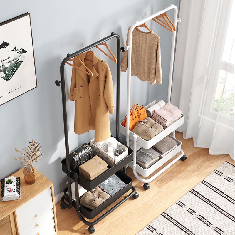 Giá Treo Quần Áo 2 Tầng Có Bánh Xe, Kệ Treo Quần Áo Dùng Cho Phòng Ngủ, Phòng Khách, Livetream, Spa