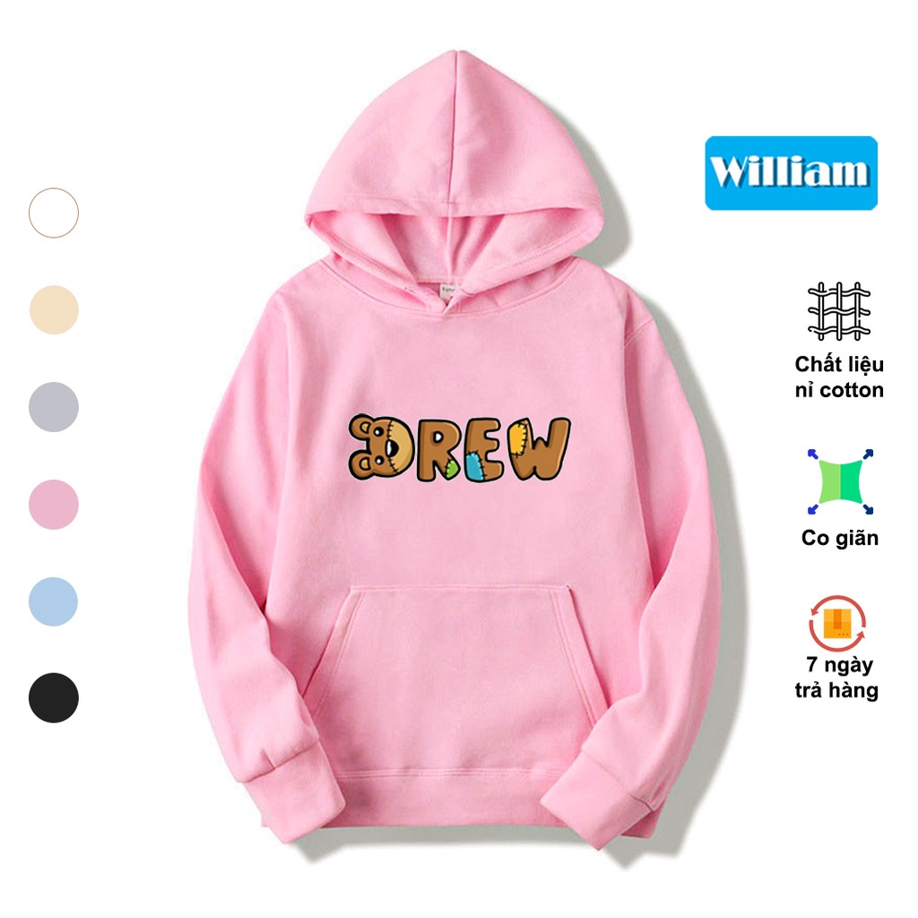 Áo hoodie nam nữ hình chữ gấu cách điệu dễ thương, chất nỉ bông dày dặn, in Pet cao cấp William - DS228