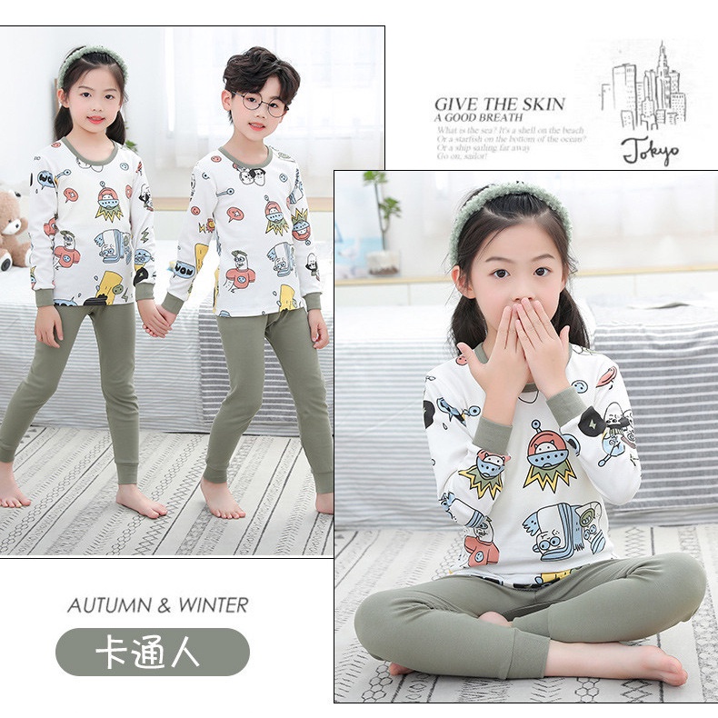 Bộ Đồ Ngủ Tay Dài Chất Liệu Cotton 100-160cm Thời Trang Xuân Thu Cho Bé