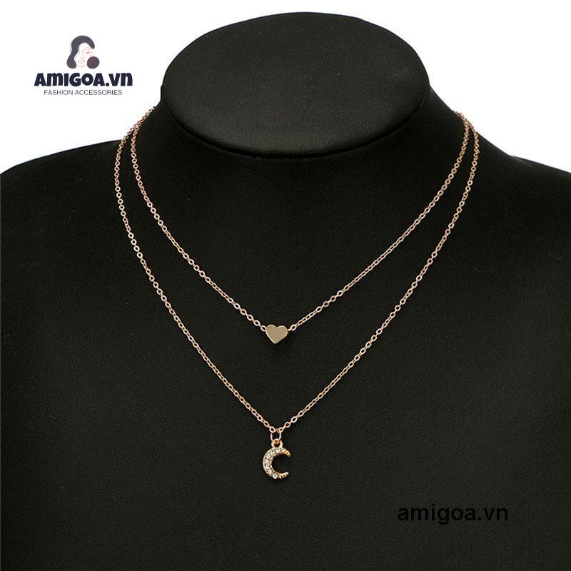 ✨✨vòng cổ Nhiều Lớp Mặt Hình Trái Tim Và Mặt Trăng Thời Trang Cho Nữ