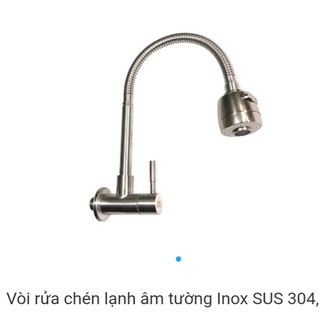 Vòi rửa chén lạnh âm tường Inox SUS 304, cần lò xo mềm.