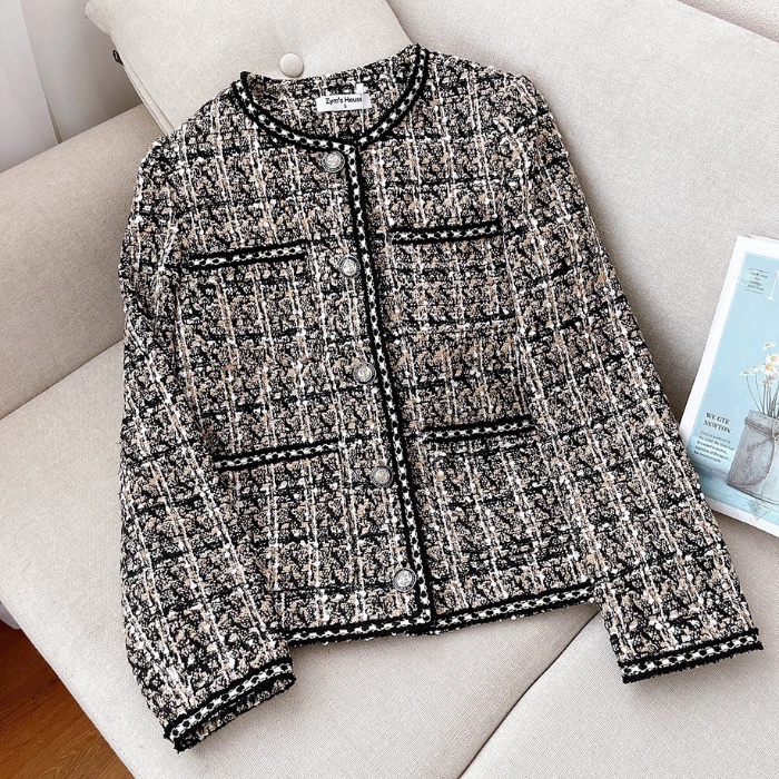 Áo dạ tweed ZYM'S HOUSE dáng ngắn cúc ngọc phối kẻ sọc K460, K461 | BigBuy360 - bigbuy360.vn