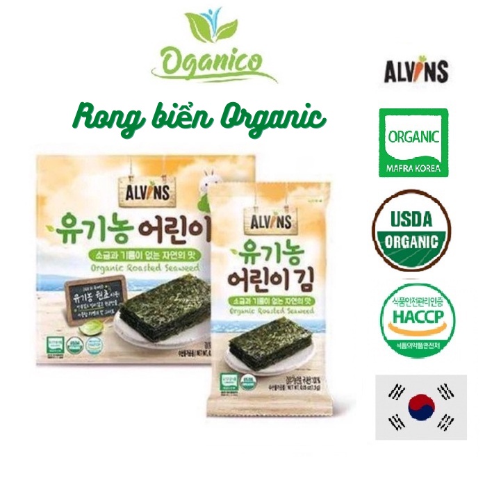 Rong biển tách muối hữu cơ ALVINS Hàn Quốc cho bé ăn dặm, ăn liền, cuộn cơm, rắc cơm