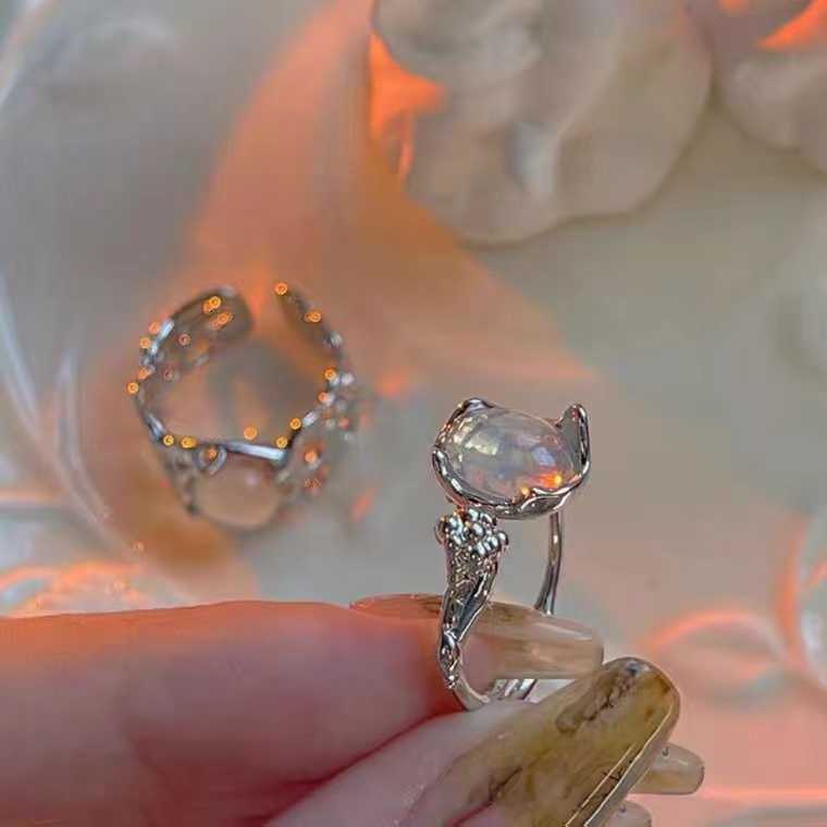 iF YOU Nhẫn   bạc đính đá opal phong cách Hàn Quốc thanh lịch cho nữ