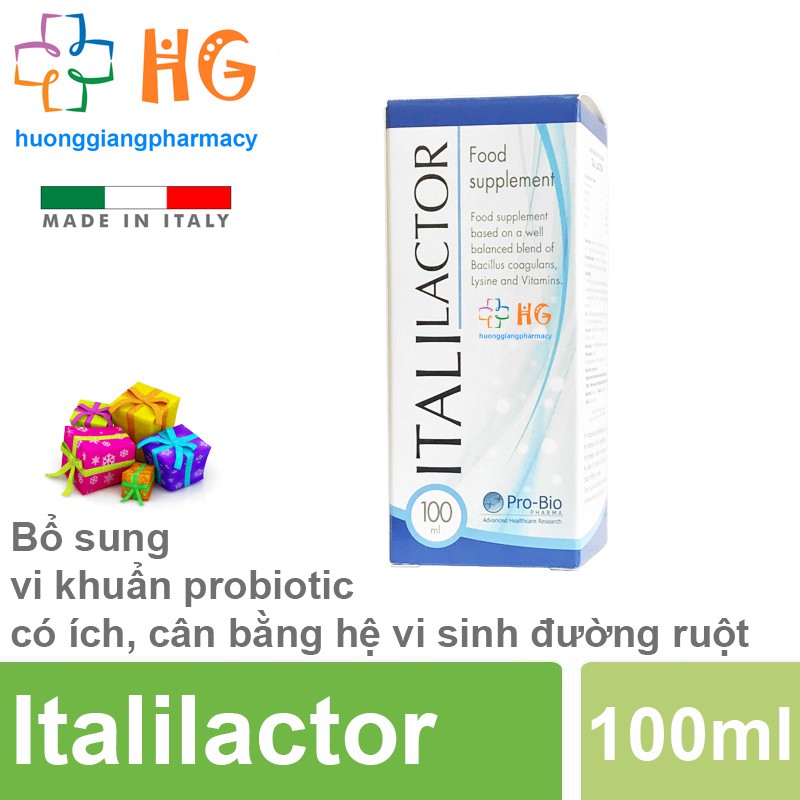 Men vi sinh Italilactor - Bổ sung vi khuẩn có ích, cân bằng hệ vi sinh đường ruột.Hỗ trợ giảm nguy cơ rối loạn tiêu hóa