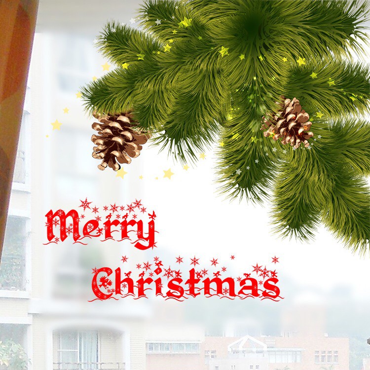 Decal dán kính Cao Cấp - Trái Thông chúc lễ Merry Chrismas ( 60x58 )