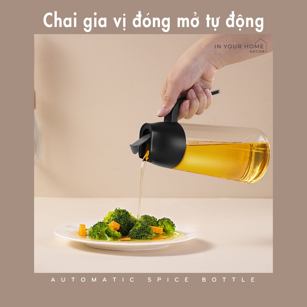 Chai gia vị thủy tinh tự động đóng mở DODO đựng dầu ăn đựng gia vị nước tương bếp