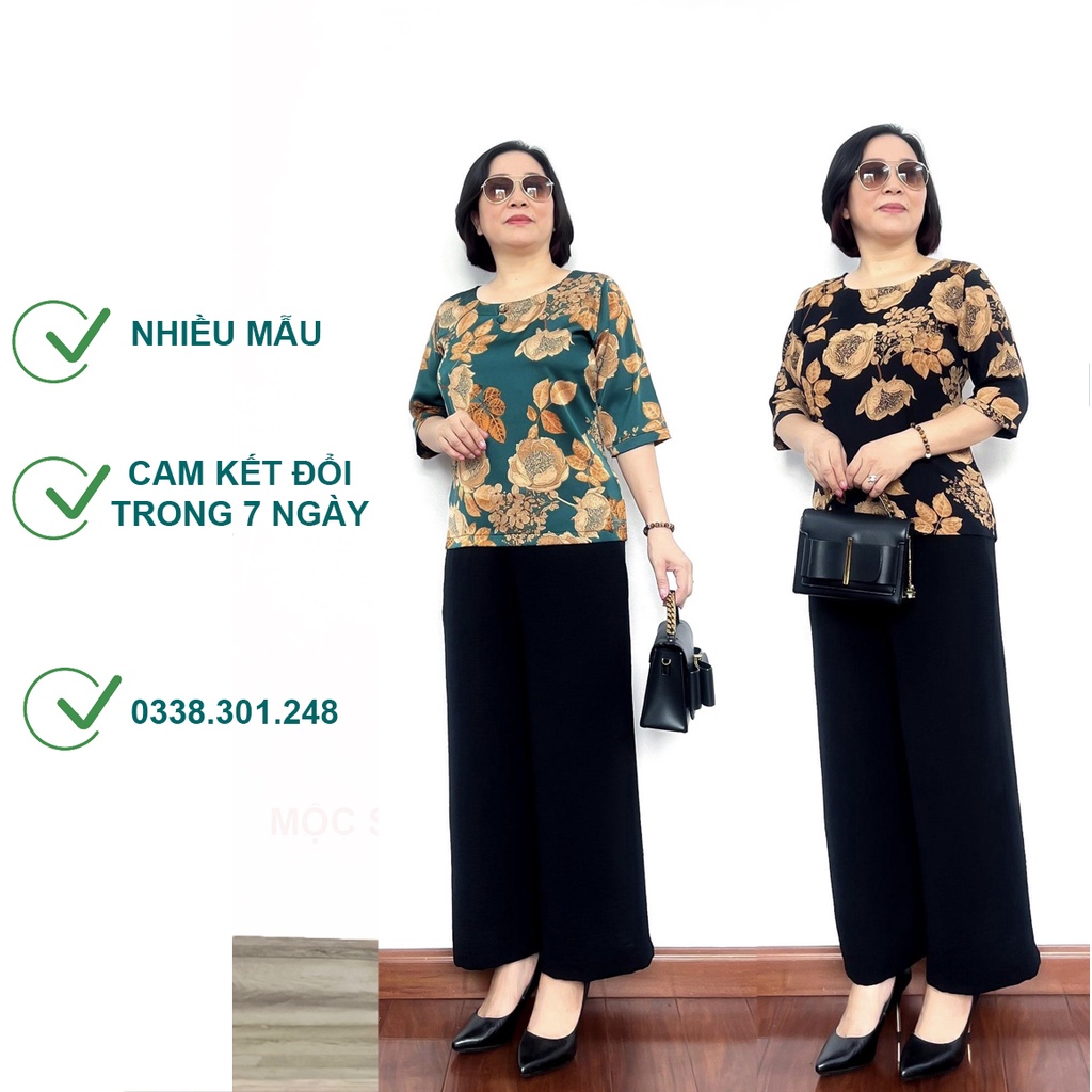Bộ đồ Trung niên cho Bà cho Mẹ Áo lụa hàn châu Tay lỡ Quần đũi
