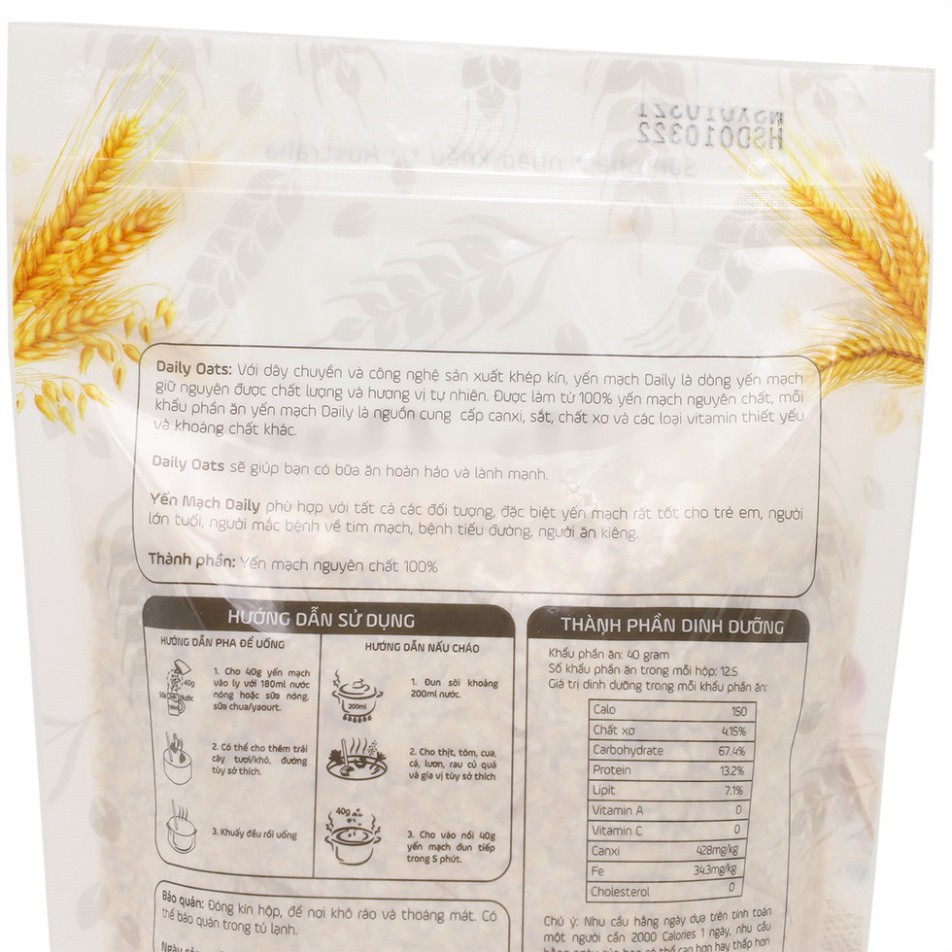 Yến mạch Daily Oats - Nhập khẩu Úc (Túi 500g)