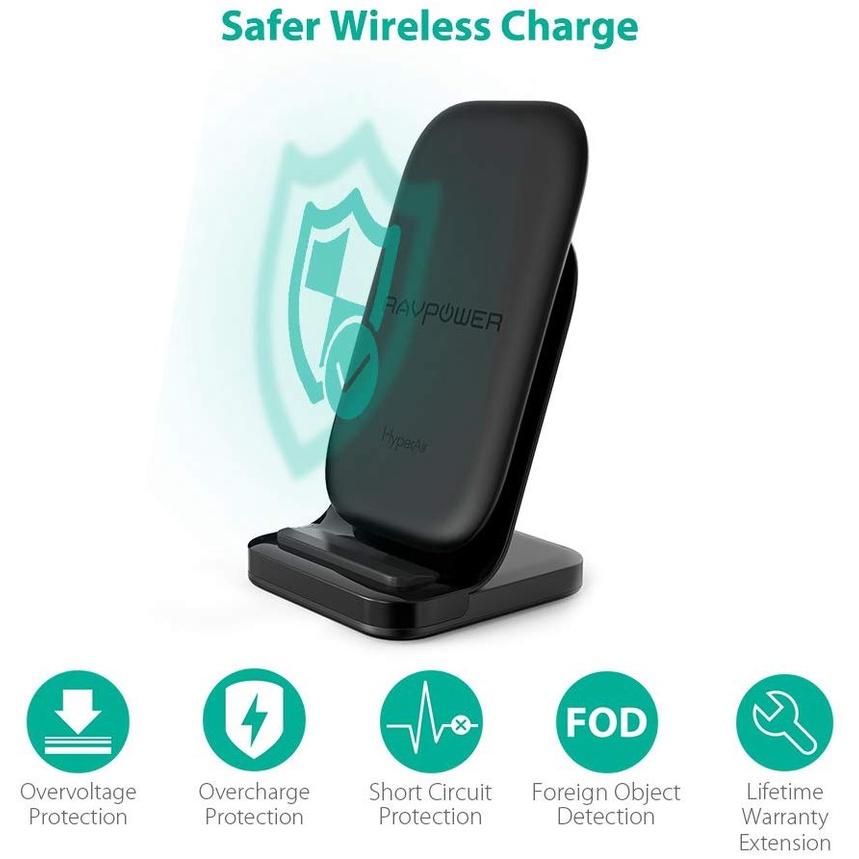 Đế Sạc Không Dây RAVPower RP-PC069 10 W Chuẩn Qi  - Hàng Chính Hãng Việt Nam - Bảo Hành 1 Năm