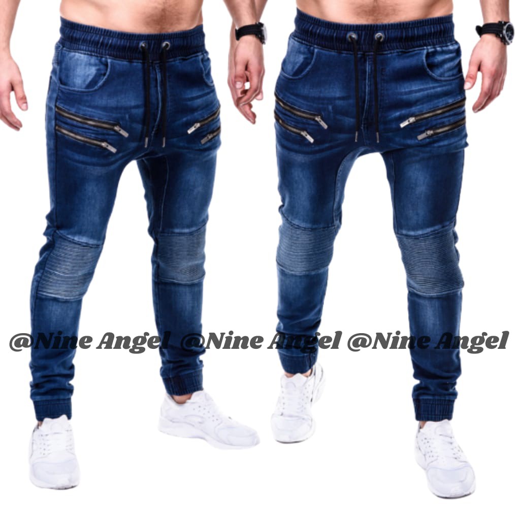 Quần Joggers Jean Trơn Có Hai Dây Kéo Mẫu Mới Nhất