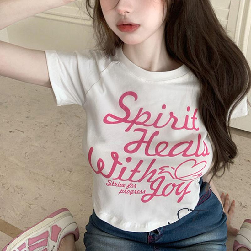Áo Thun Crop Top Tay Ngắn Cổ Tròn In Chữ Thời Trang Mùa Hè CY03