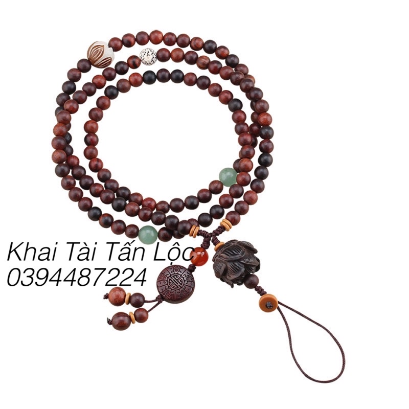 Vòng chuỗi gỗ trắc và Bồ đề hoa sen đeo cổ , đeo tay treo điện thoại