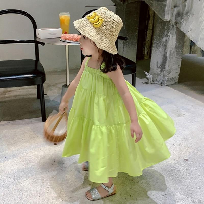Đầm hai dây cổ vuông phối xếp ly phong cách Hàn Quốc cho bé gái