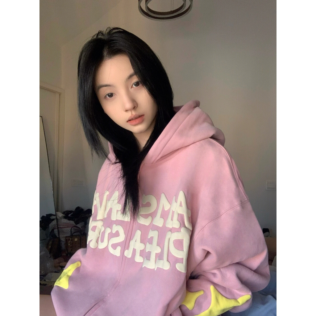 Áo hoodie thiết kế mùa thu 2022 màu hồng có khóa kéo dành cho nữ