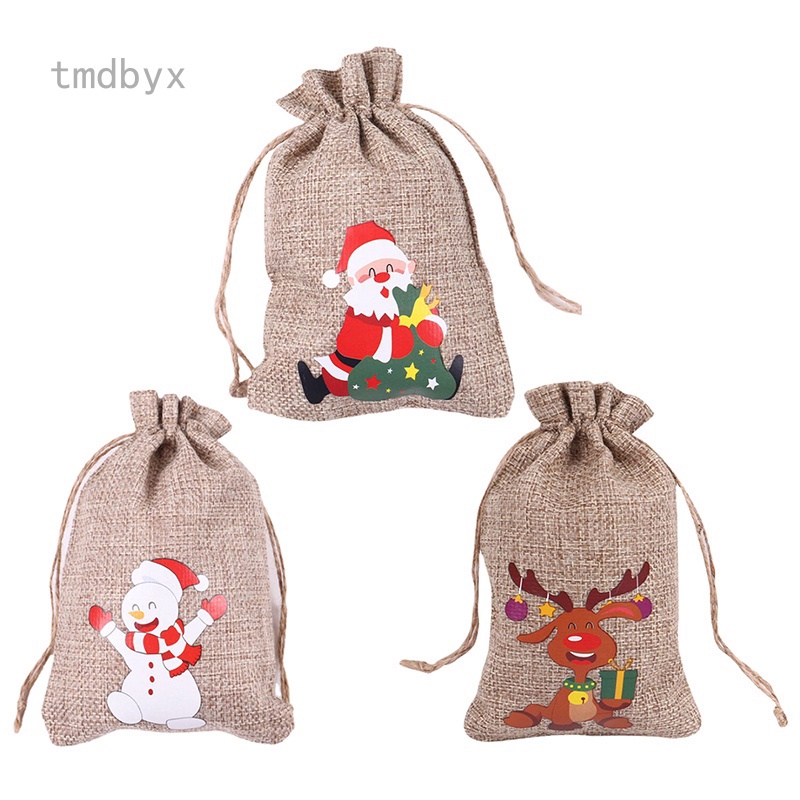 Tmdbyx Túi đựng kẹo bằng vải lanh họa tiết hoạt hình phong cách giáng sinh