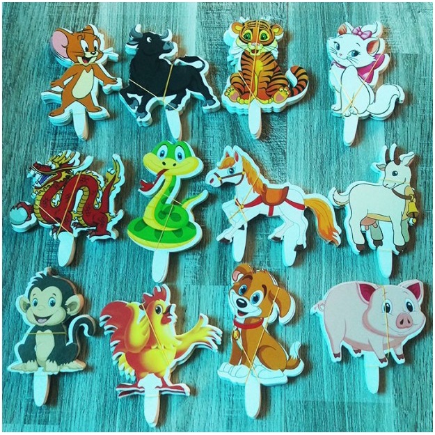 Bịch 240 topper 12 con giáp giấy - Trang trí bánh kem, trang trí bánh Gato, trang trí bánh kem, trang trí bánh sinh nhật