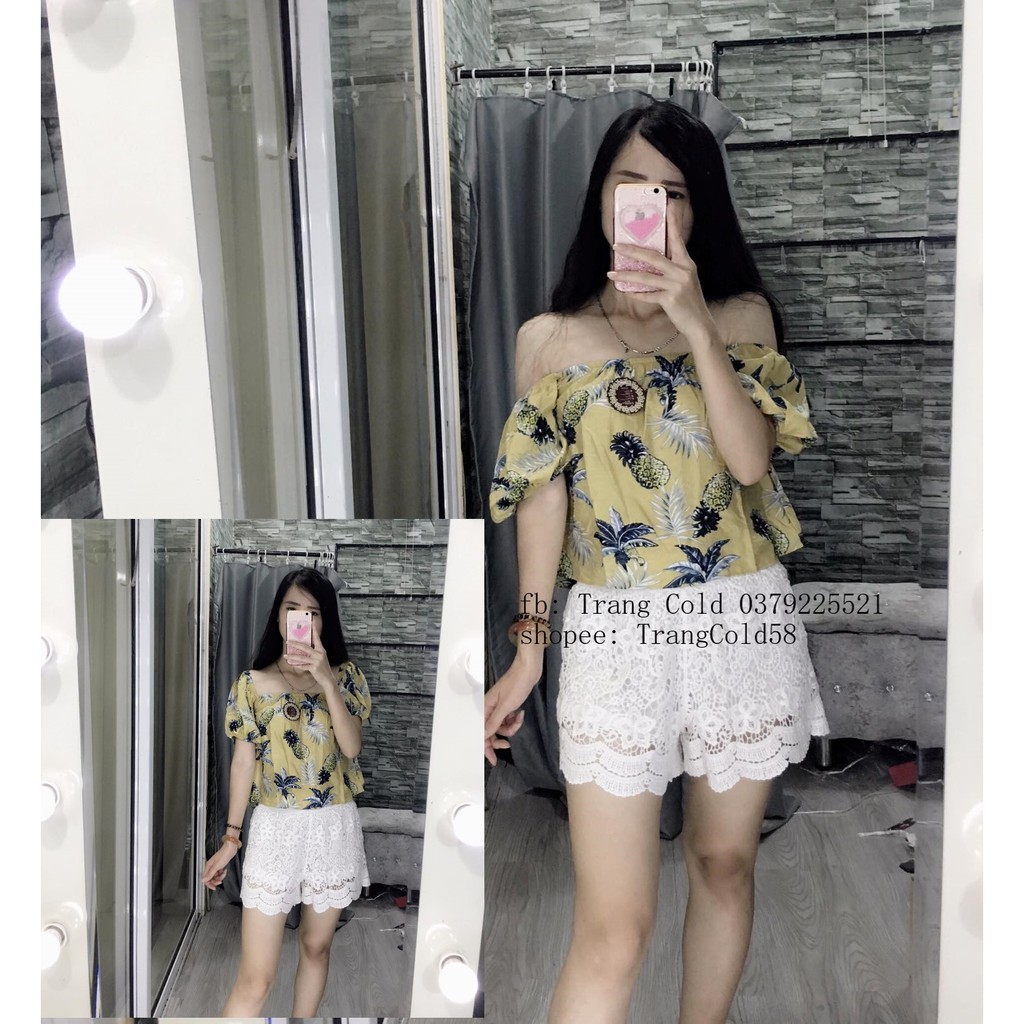 Áo trễ vai bo tay đi chơi, đi biển (Ảnh thật shop tự chụp)