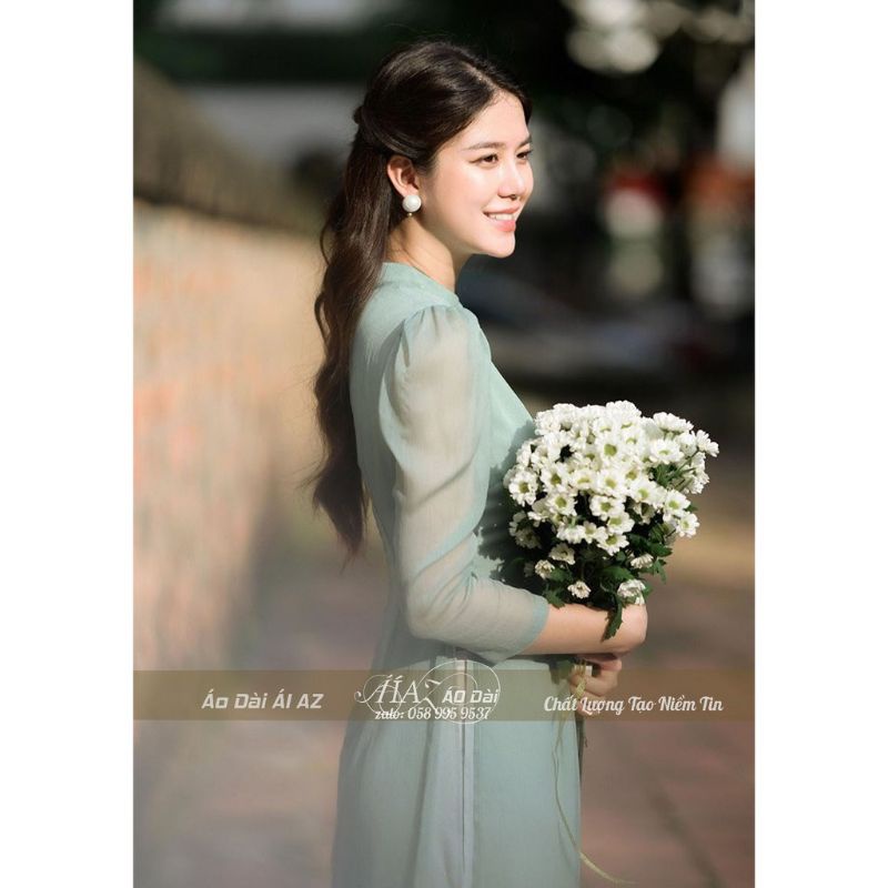 Áo Dài Cách Tân Nữ 4 Tà Tay Bồng Tơ Óng