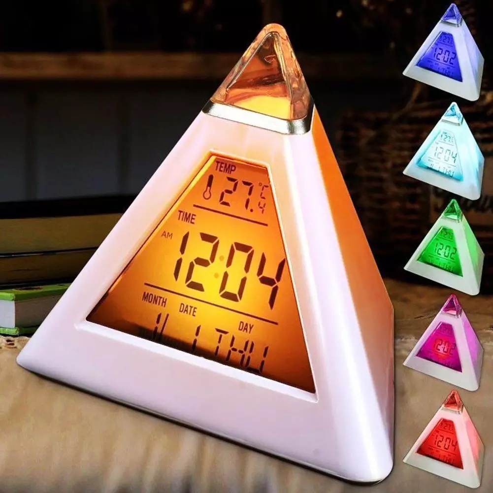 Đồng Hồ Báo Thức Hình Kim Tự Tháp Có Đèn LED Thay Đổi Màu Sắc Độc Đáo