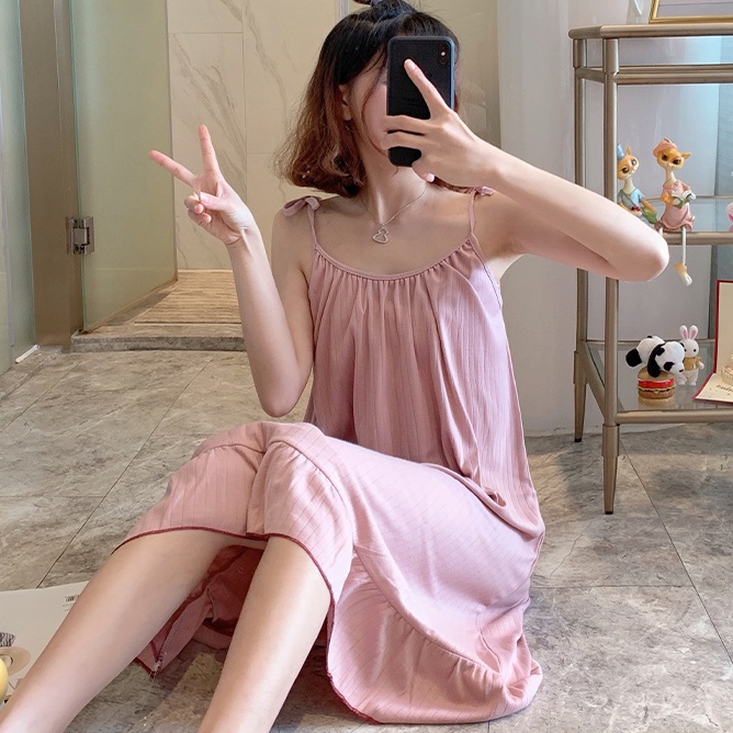 Đầm ngủ lửng hai dây phong cách Nhật Bản dễ thương thời trang xuân hè dành cho bạn nữ