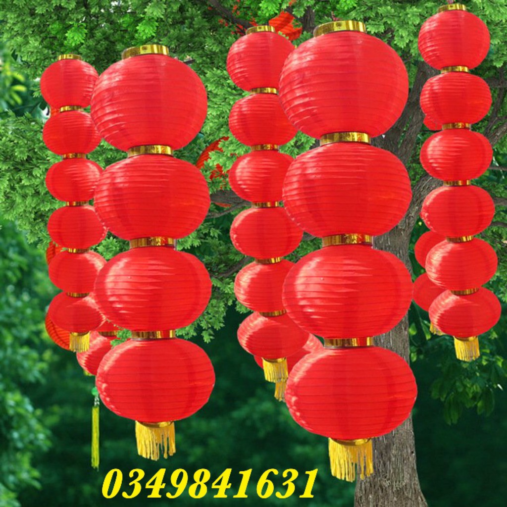 Đèn lồng vải liền 5 quả trang trí tết phong cách độc đáo 20x100cm