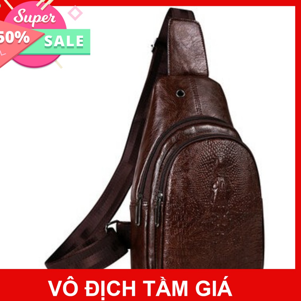 Túi đeo chéo nam da cá sấu, phong cách thời trang không thấm nước
