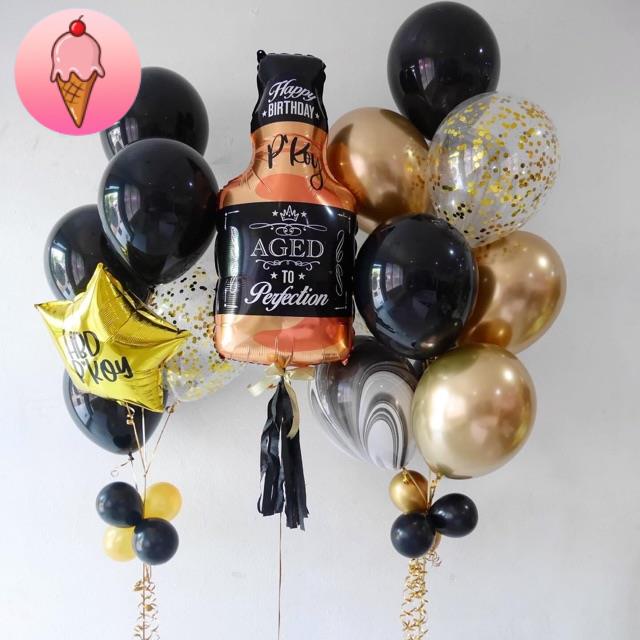 Set bóng sang chảnh tông siêu nhũ đen vàng trang trí sinh nhật - Kemshop S3K139