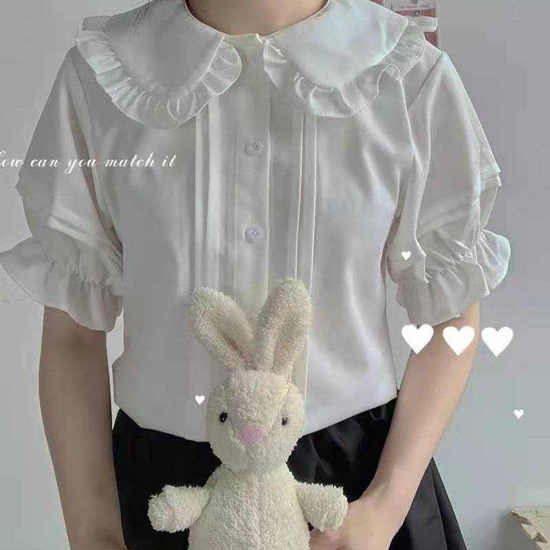 Áo sơ mi nữ Lolita ngắn tay JK Doll Cổ áo trắng Học sinh Cơ bản Dễ thương