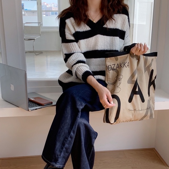 Túi Xách Canvas Cỡ Lớn In Chữ Thời Trang Trẻ Trung