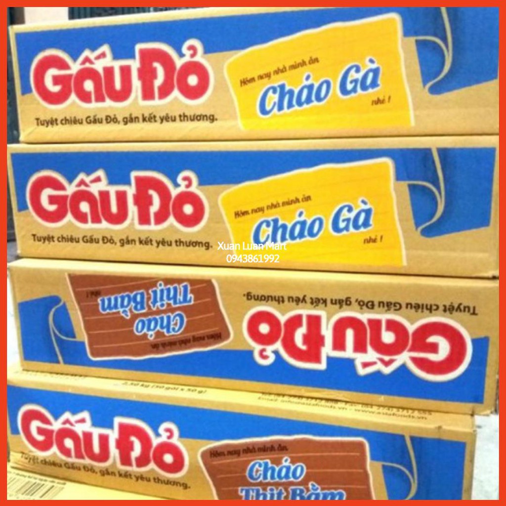Thùng Cháo Gấu Đỏ 50 gói x 50g Vị Gà/Thịt Bằm