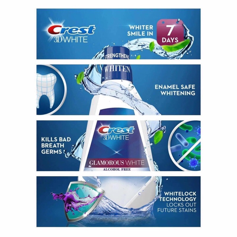 Nước Xúc Miệng diệt khuẩn, #trắng #răng Crest 3D White - Glamorous White - Fresh Mint 946ml của Mỹ