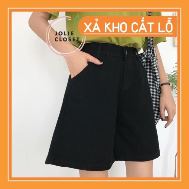 [Sale Hot] Quần Short Kaki Lửng Ulzzang Quần đùi denim ngố Ống rộng cạp cao trắng đen kem Dáng Hàn Quốc (có bigsize)