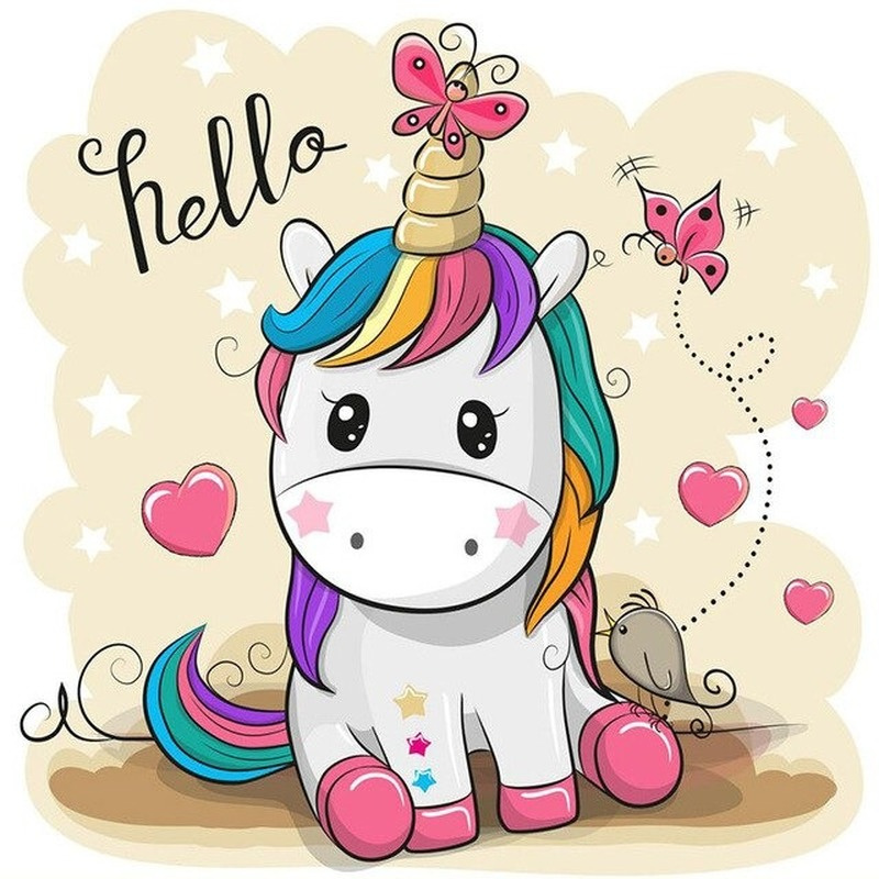 Bộ tranh đính đá 5d thủ công họa tiết ngựa một sừng dễ thương độc đáo size 30x30cm