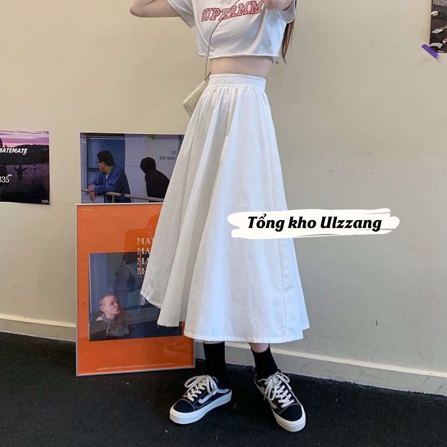 Chân váy thô Hàn dáng midi túi xẻ chân váy xoè 2 lớp dày dặn