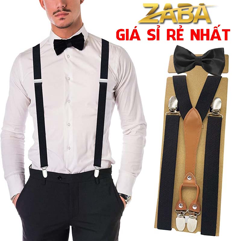 Dây Đai Quần Chữ Y Kèm Nơ 4 Kẹp Co Giãn Yếm Đeo Cạp Quần Chống Trượt Thời Trang Sơ Mi Nam Zaba