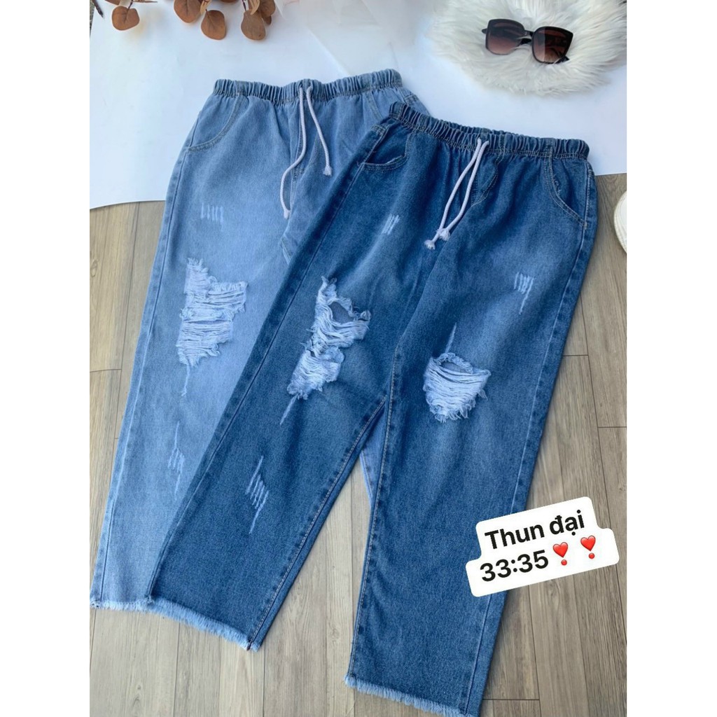 Quần jean dáng dài nữ lưng thun mẫu cào ống suông size đại từ 50 đến 60kg