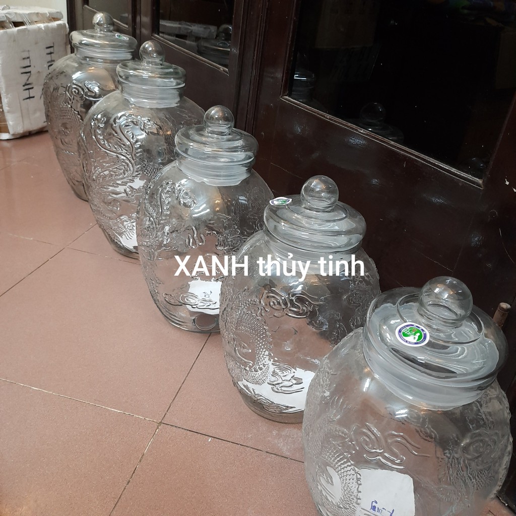 Chum thủy tinh họa tiết rồng phượng, dày dặn - Dung tích - 15 lít