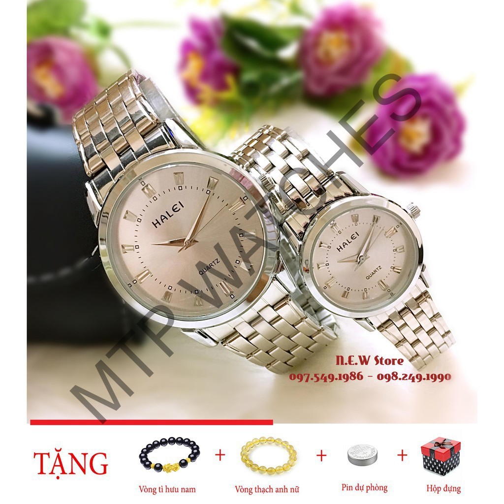 Đồng hồ cặp đôi dây thép Halei Sliver platium sang trọng -MTP WATCHES